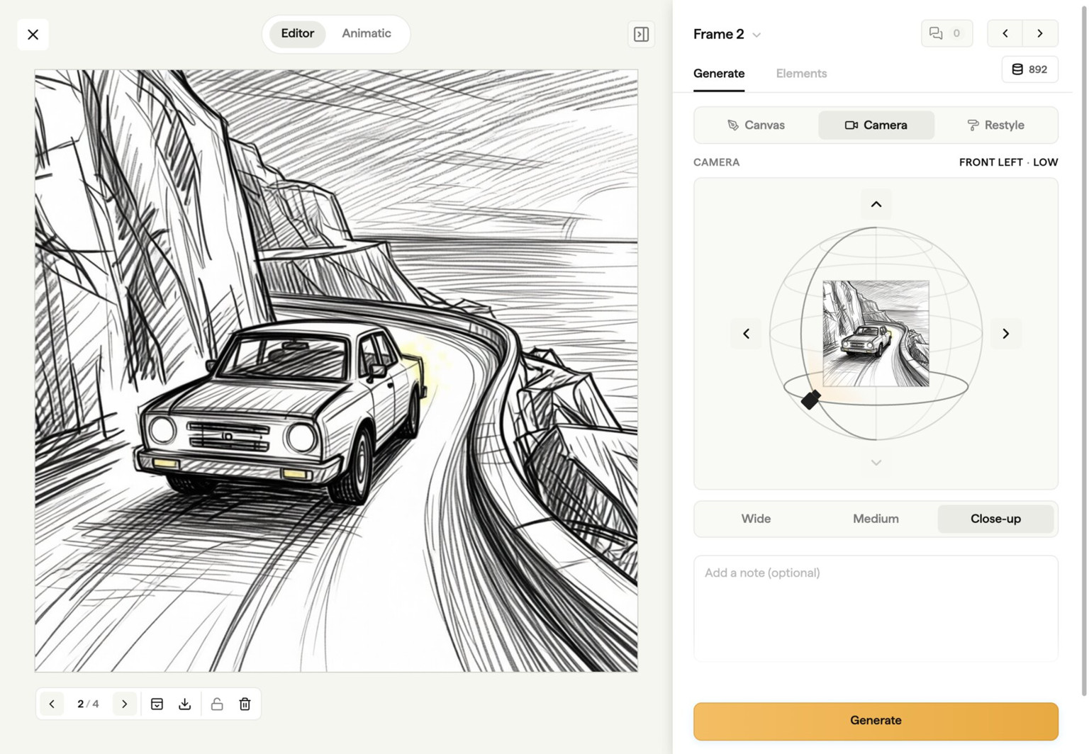 Storyboard frame after changing the camera angle