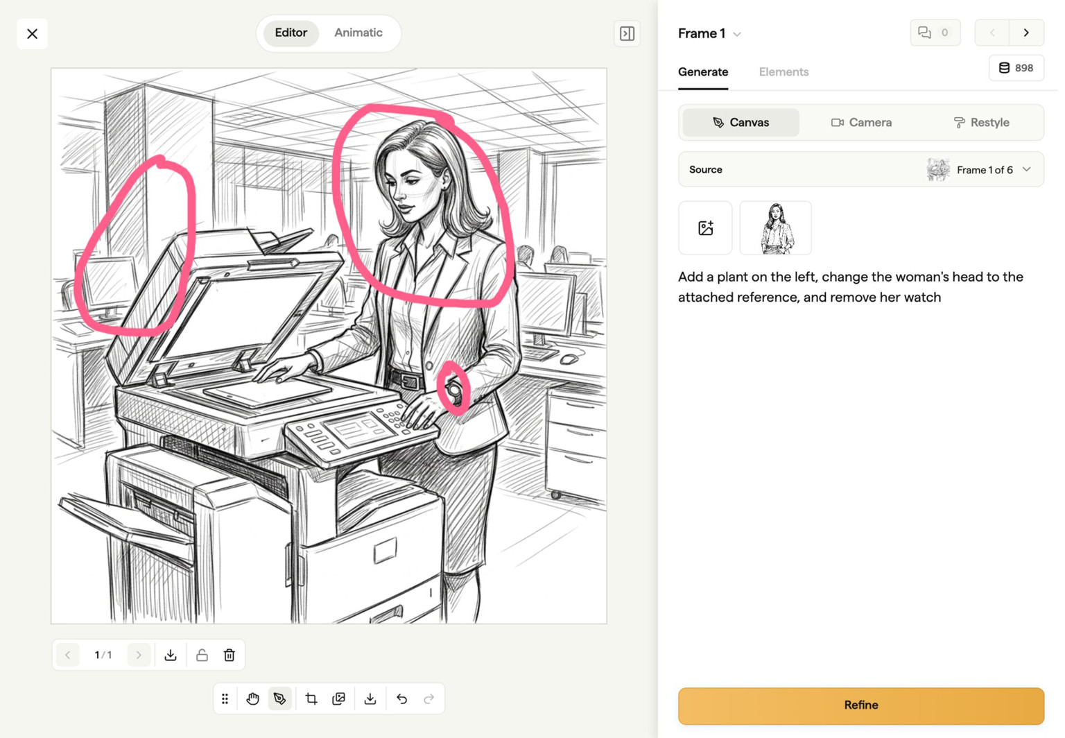 Storyboard frame before AI refinement