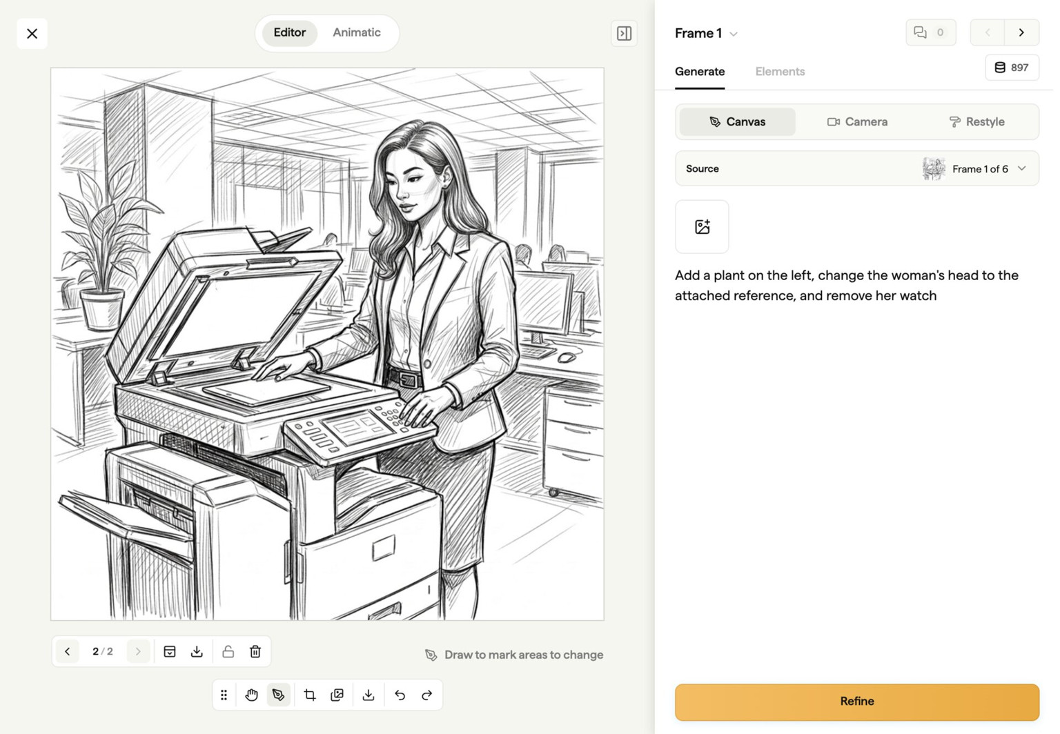 Same storyboard frame after AI refinement