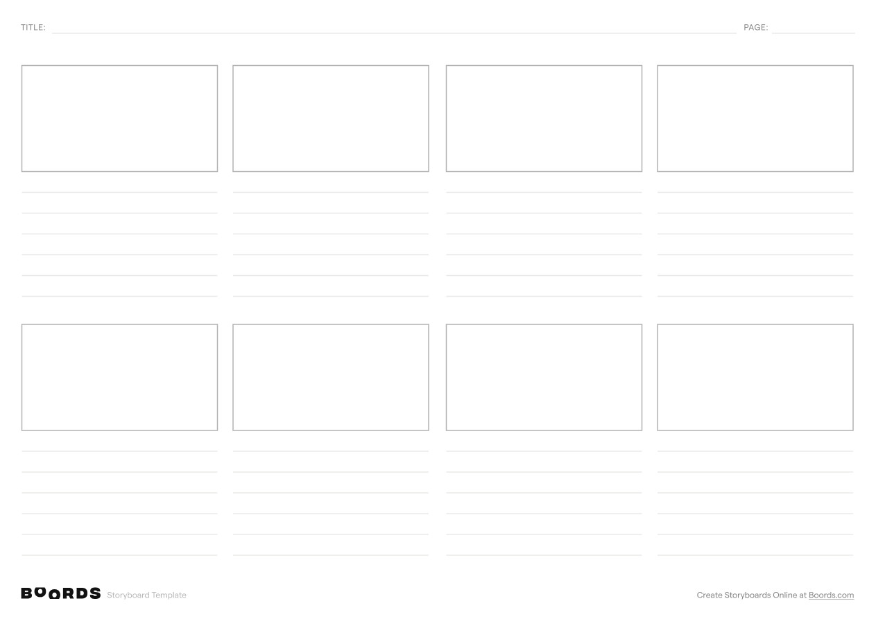 Blank storyboard template – A4, 8 panels, landscape layout