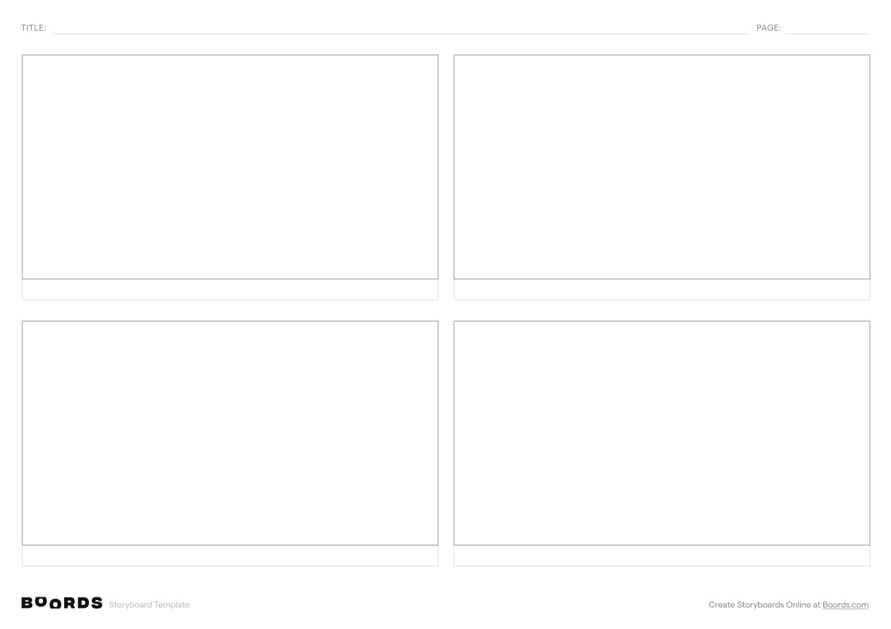 Blank storyboard template – A4, 4 panels, landscape layout